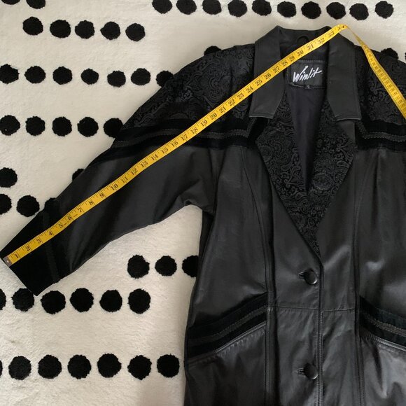 Vintage 80s 90s Leather Suede Trench Coat Long Medium Black Maxi Retro Overcoat - Picture 15 of 16